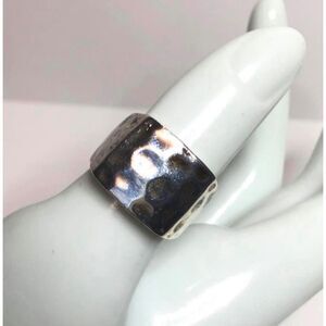 1538 Bold Hammered modern Sterling silver Signed NF 925 ring sz 7 8.7g